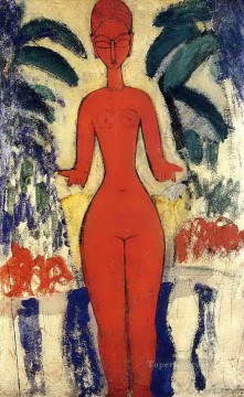  Background Oil Painting - standing nude with garden background 1913 Amedeo Modigliani